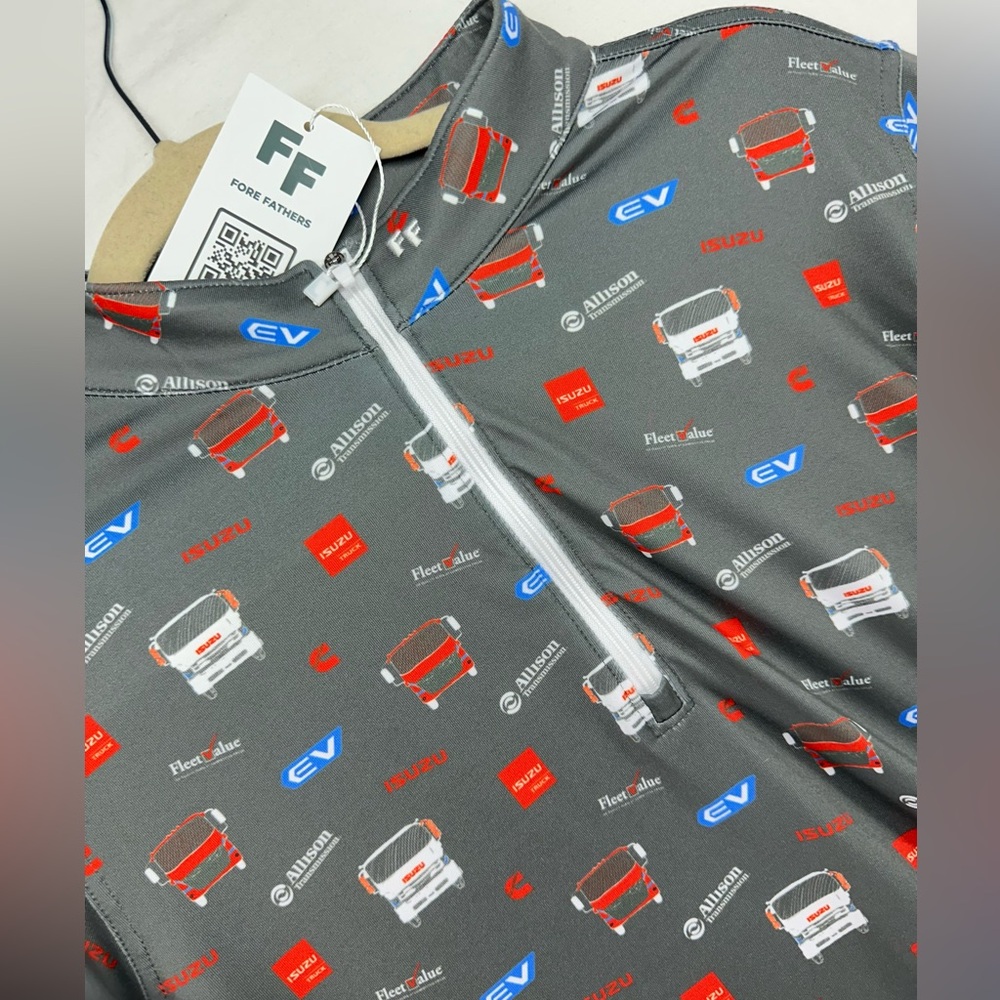 Fore Fathers Shirt Mens XL Gray Red Isuzu Truck Fleet Value Long Sleeve 1/4 Zip‎